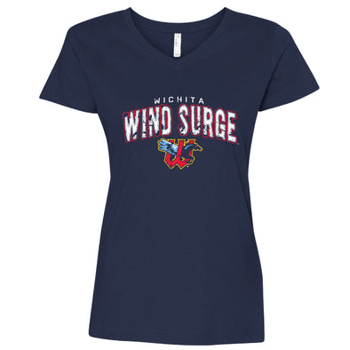 Wichita Wind Surge Women's Navy Ragged V-Neck Tee