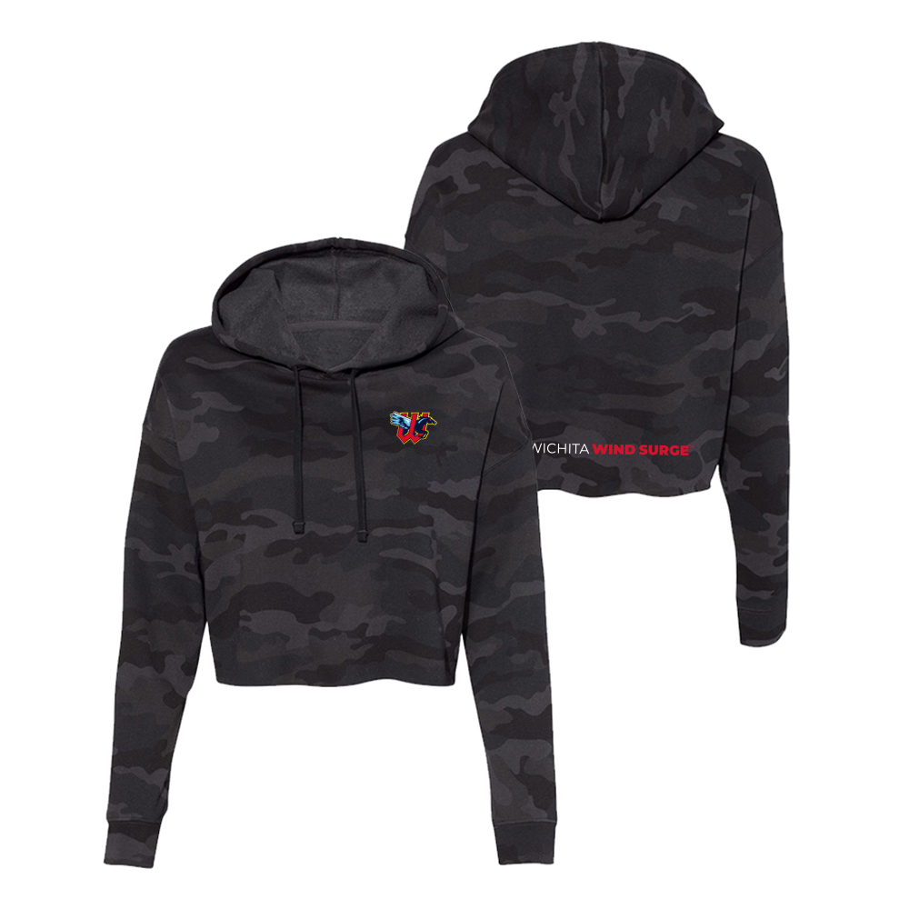 Wichita Wind Surge Women s Black Camo Embroidered Crop Top Hoodie